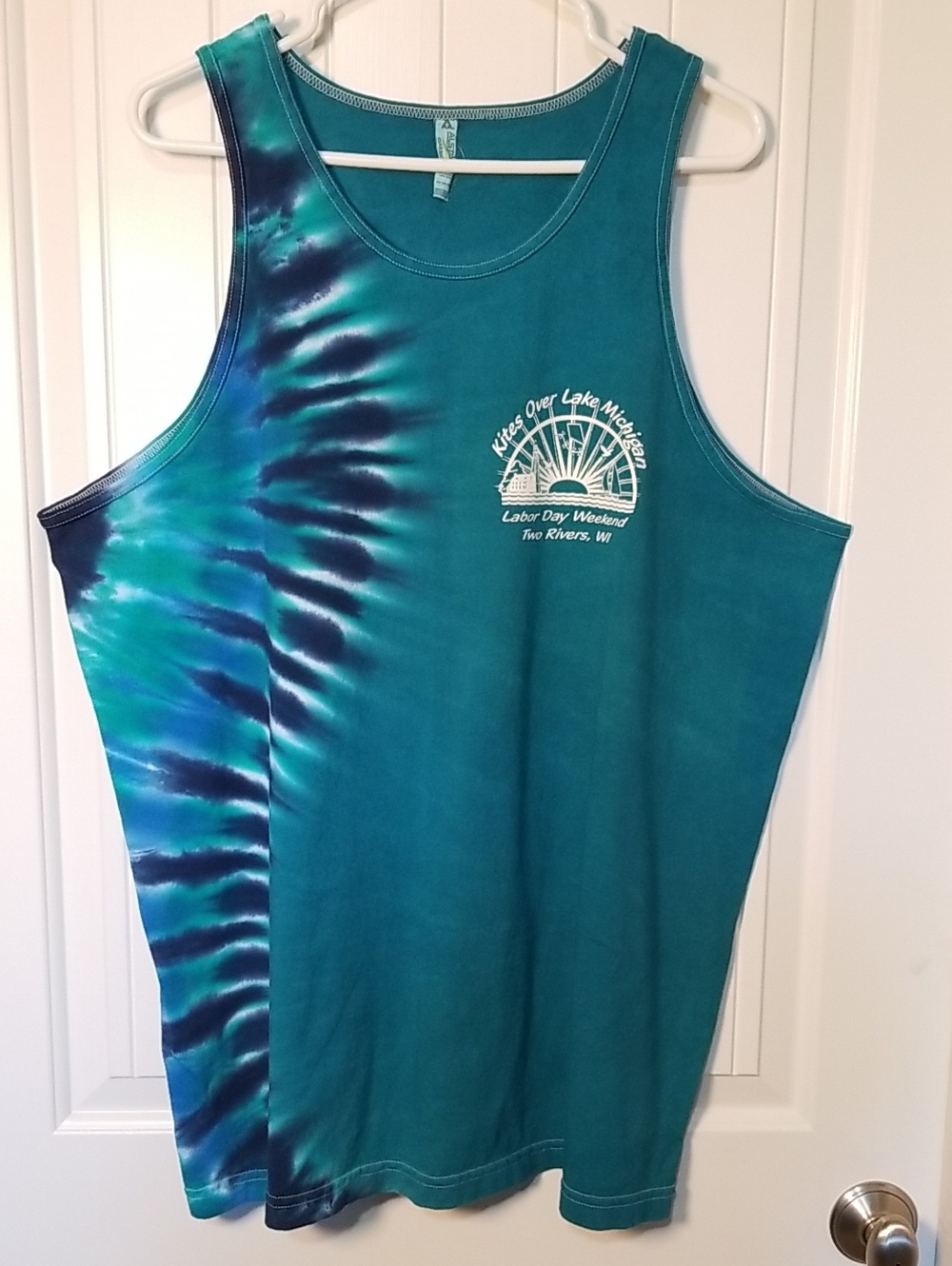 Teal And Navy Blue Tie-Dye Tank Top "Kites Over Lake Michigan" Size 2X